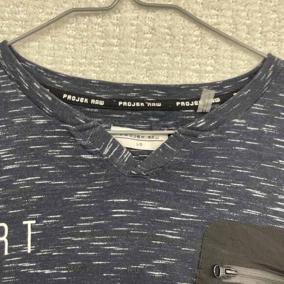 Projek Raw Pocket Tee Logo AOP Shirt Y2K Soft V-neck Men Sz L Navy Blue - Picture 7 of 15